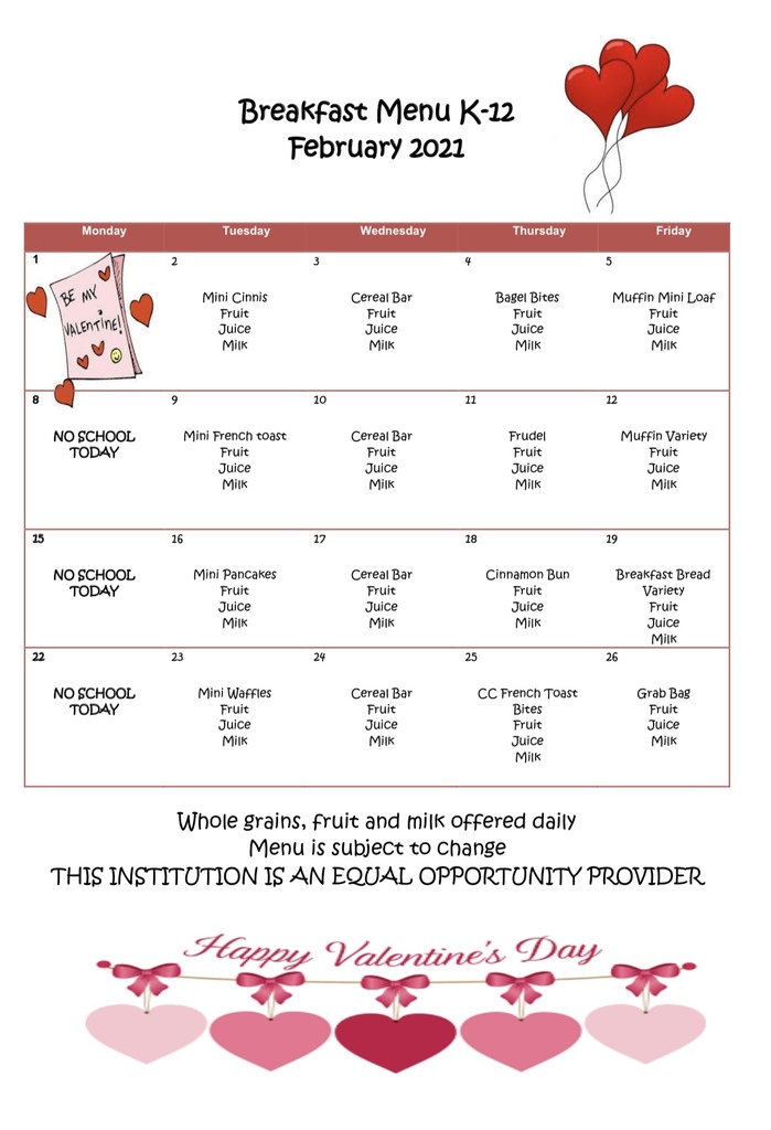 February menus